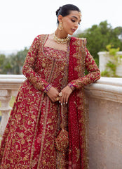 Timeless Bridal Kalidaar – Crimson Front-Open Shirt & Farshi Lehnga