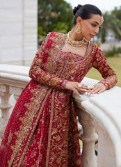 Timeless Bridal Kalidaar – Crimson Front-Open Shirt & Farshi Lehnga