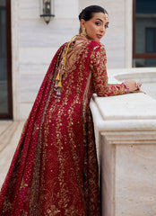 Timeless Bridal Kalidaar – Crimson Front-Open Shirt & Farshi Lehnga