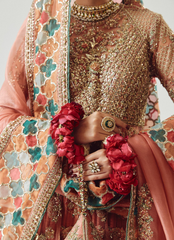 Rose Gold Peshwas Ensemble – Silk Sharara & Embellished Organza Dupatta