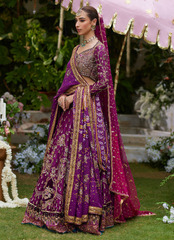 16 Plum Purple Lehenga Choli with Gold Embroidery and Pink Dupatta