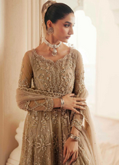 16 Champagne Gold Embroidered Long Kalidaar with Dupatta