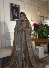 Regal Mint Green Bridal Ensemble with Hand Embellished Dupatta & Intricate Detailing