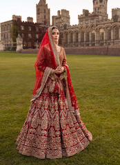 Timeless Red Bridal Attire with Dabka, Naqshi, Crystals & Pearls