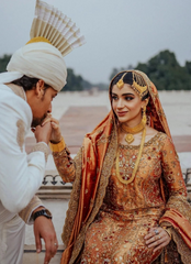 18 Rust Orange Bridal Dress with Golden Embellished Dupatta