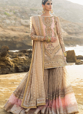 16 Soft Peach and Gold Bridal Lehenga with Pastel Embellishments
