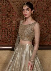 16 Champagne Gold Bridal Lehenga with Sequins and Sheer Dupatta