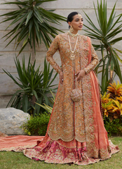 Peachy Gold Bridal Masterpiece – Tissue Shirt, Jamawar Lehnga & Dupatta