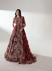 Deep Red Bridal Kalidaar with Heavy Hand Embellishments