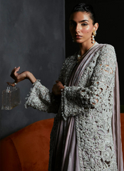 18 Silver Embellished Jacket Saree Ensemble