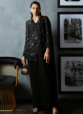18 Black Sequin Cape Gown Ensemble