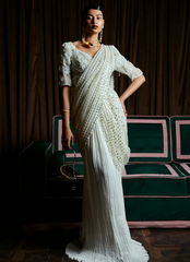 18 Ivory Embellished Contemporary Saree Gown