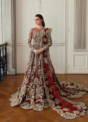 19 Regal Red Bridal Gown with Intricate Golden Embroidery