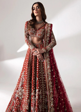 Deep Red Bridal Lehnga Choli with Intricate Embroidery & Regal Dupatta
