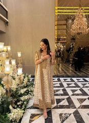 Ivory Chiffon 3-Piece Kurta Set with Trouser & Dupatta