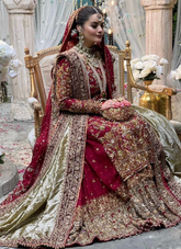 Deep Red Bridal Lehnga Choli with Gold Embellishments & Farshi Dupatta
