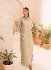 22 Pastel Grey Long Maxi with Subtle Floral Embroidery