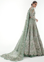 22 Mint Green Bridal Lehenga with Heavy Silver Embroidery
