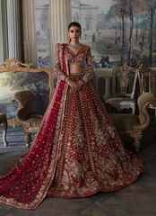 Deep Red Bridal Lehnga Choli with Intricate Embroidery & Regal Dupatta
