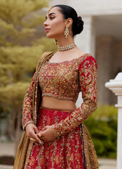 Romantic Scarlet Bridal – Paisley Appliqué Choli & Jamawar Lehnga