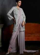 18 Silver Embellished Jacket Saree Ensemble