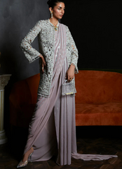 18 Silver Embellished Jacket Saree Ensemble