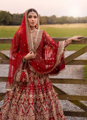 Timeless Red Bridal Attire with Dabka, Naqshi, Crystals & Pearls