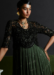 18 Midnight Elegance in Black & Olive Green Gown