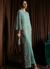 18 Mint Green Long Kaftan with Intricate Embroidery