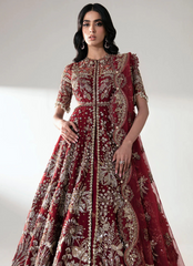 Deep Red Bridal Kalidaar with Heavy Hand Embellishments