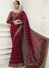 19 Deep Maroon Embroidered Bridal Saree
