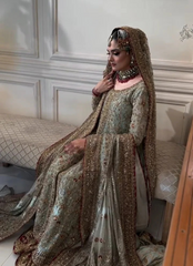 Regal Mint Green Bridal Ensemble with Hand Embellished Dupatta & Intricate Detailing