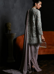 18 Silver Embellished Jacket Saree Ensemble