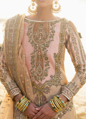 16 Soft Peach and Gold Bridal Lehenga with Pastel Embellishments
