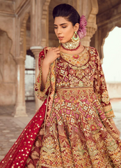 18 Jahanara Maroon & Gold Bridal Ensemble