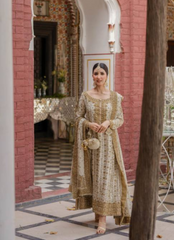 Ivory Chiffon 3-Piece Kurta Set with Trouser & Dupatta