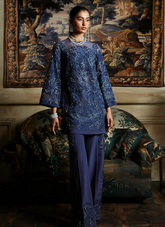 18 Sapphire Embroidered Kurta with Wide-Leg Trousers