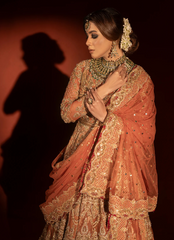 19 Rust Orange Bridal Pishwas with Jamawar Lehenga