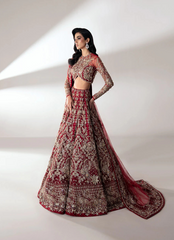 19 Deep Red Bridal Lehenga with Intricate Silver Embroidery