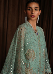 18 Mint Green Long Kaftan with Intricate Embroidery