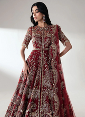 Deep Red Bridal Kalidaar with Heavy Hand Embellishments