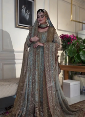 Regal Mint Green Bridal Ensemble with Hand Embellished Dupatta & Intricate Detailing