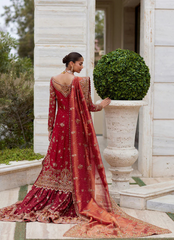 Majestic Crimson Bridal – Cotton Net Shirt with Handworked Jaal & Gharara