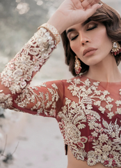 19 Maroon Bridal Lehenga with Golden Embroidered Floral Motifs