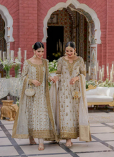 Ivory Chiffon 3-Piece Kurta Set with Trouser & Dupatta
