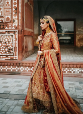 18 Rust Orange Bridal Dress with Golden Embellished Dupatta