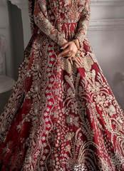 19 Red Bridal Gown with Heavy Golden Embroidery and Sheer Sleeves