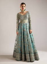 16 Sea Green Embellished Kalidaar with Silver Detailing
