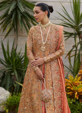 Peachy Gold Bridal Masterpiece – Tissue Shirt, Jamawar Lehnga & Dupatta
