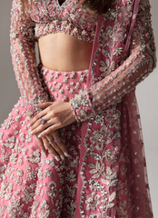 19 Rose Pink Embellished Bridal Lehenga with Long Sleeves